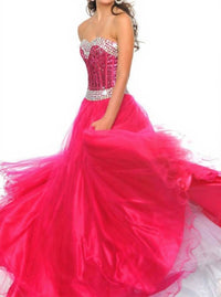 Precious Formals - Beaded Strapless Tulle Gown