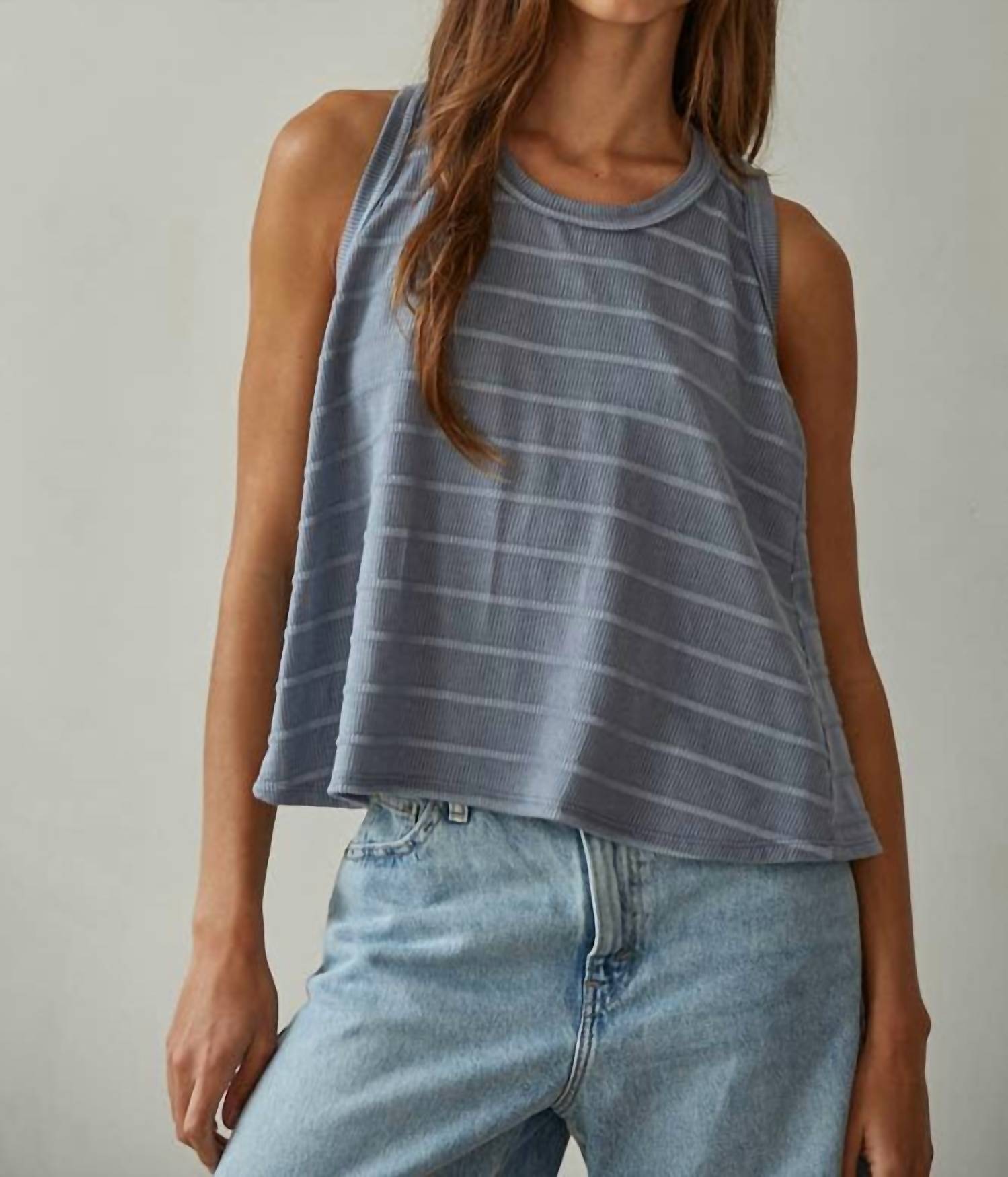 By Together - Knit Striped Round Neck Sleeveless Tank Top