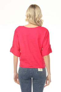 Charlie B - Roll-up Sleeve Front Tie Top