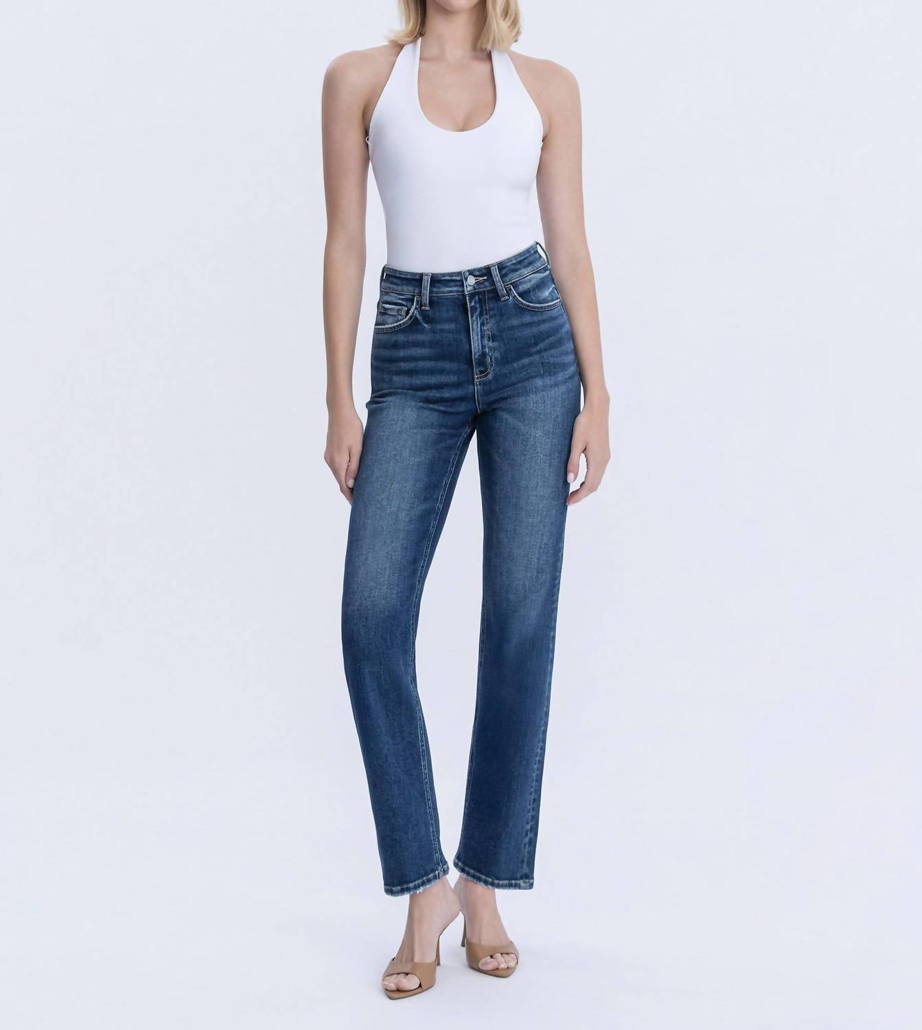 VERVET BY FLYING MONKEY Celestial Glow High Rise Full Length Straight Jeans in dark wash - women's jeans - view 7