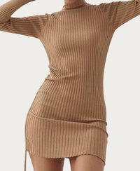 RIBBED-KNIT TURTLENECK MINI DRESS