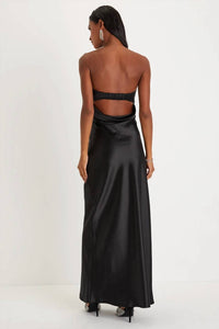 Lulus Exquisite Shine Satin Rhinestone Strapless Maxi Dress in black - women's dress - alternate view