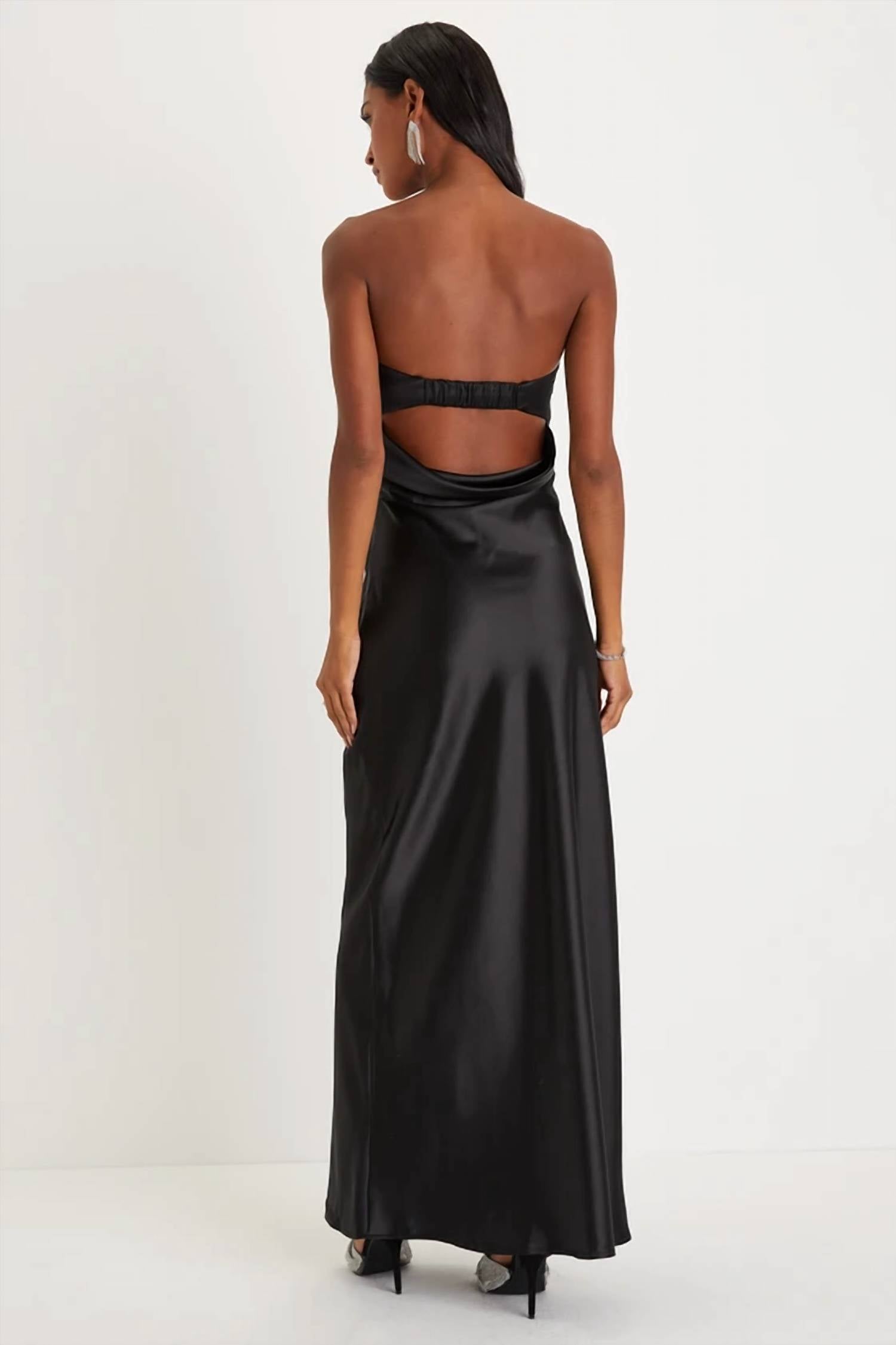 Lulus Exquisite Shine Satin Rhinestone Strapless Maxi Dress in black - women's dress - alternate view