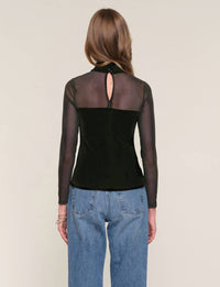 heartloom Pomelo Velvet Long Sleeve Top in black - women's long sleeve top - detail view