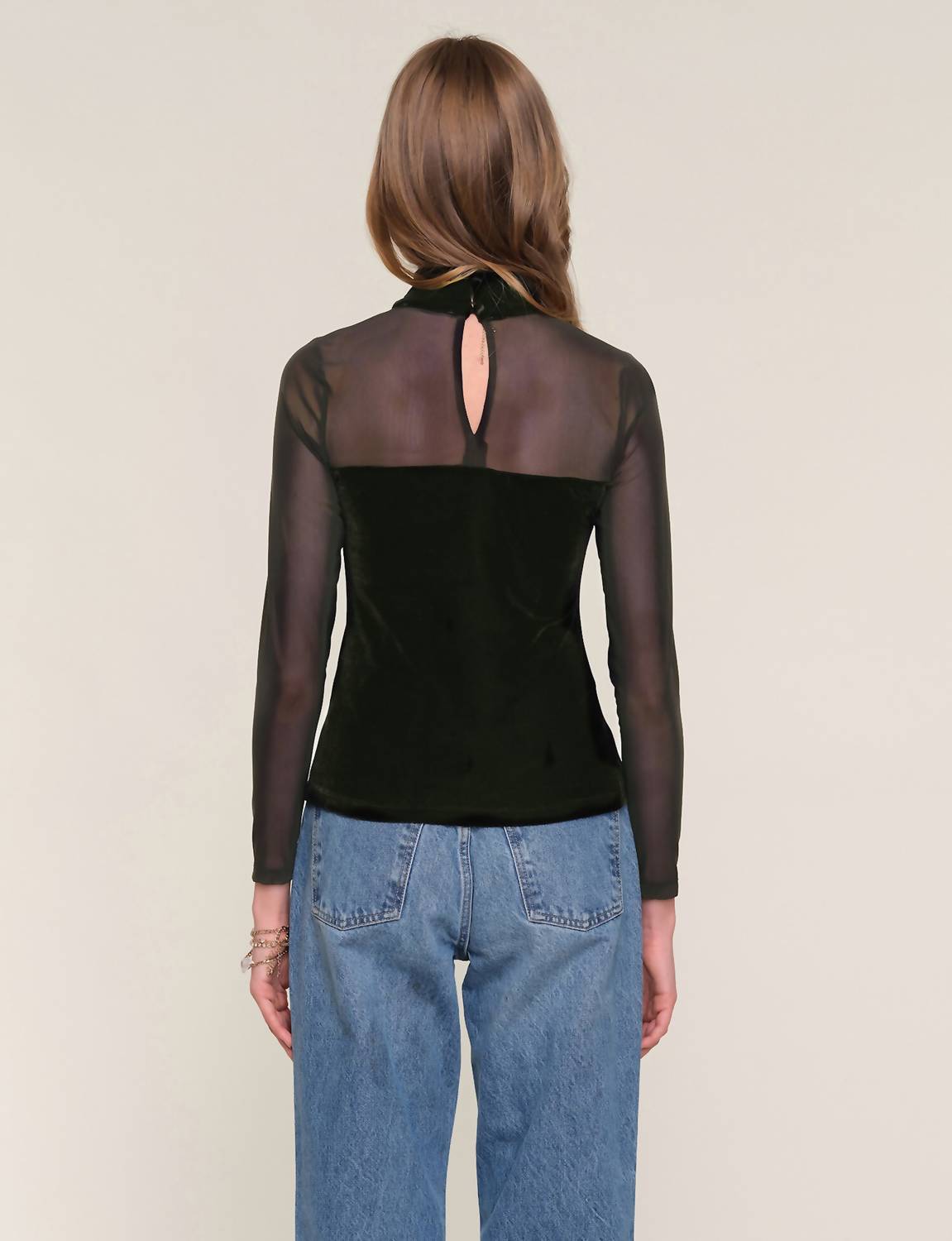 heartloom Pomelo Velvet Long Sleeve Top in black - women's long sleeve top - detail view