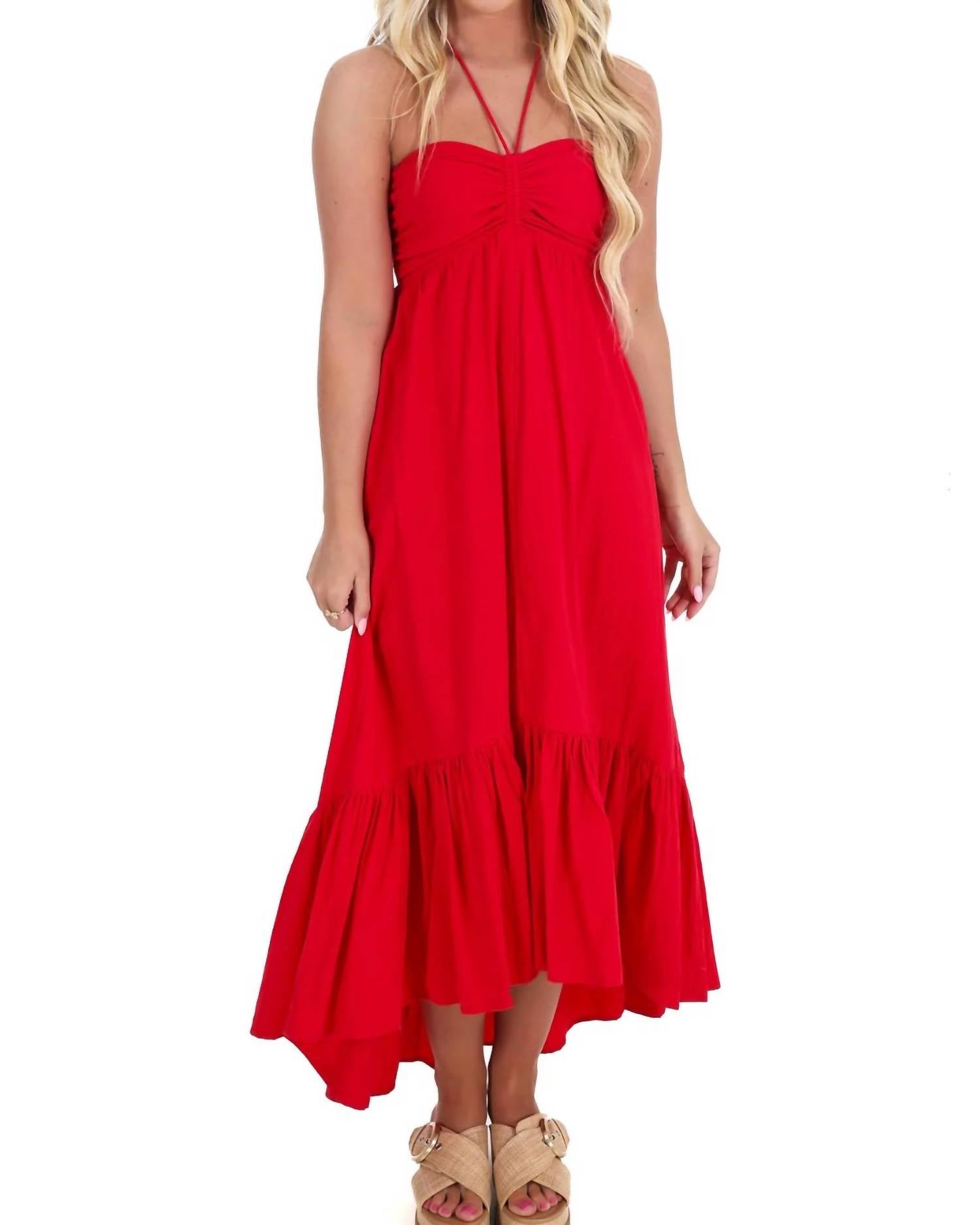 Day + Moon - Ruched Halter Midi Dress