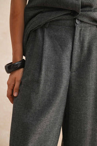 Miou Muse - Herringbone Pattern Wide Leg Trousers