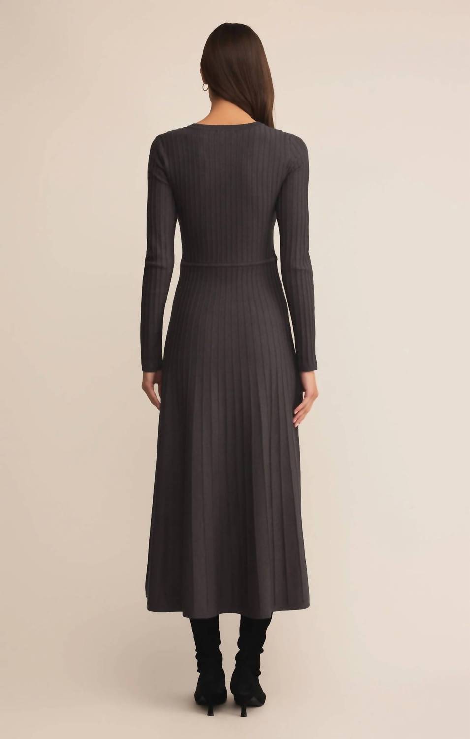 Z Supply Jasper Midi Sweater Dress in charcoal heather - women's dress - detail view