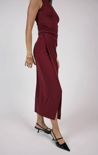 Sage The Label - Fiery Spirit Pleated Overlap Knit Midi Skirt