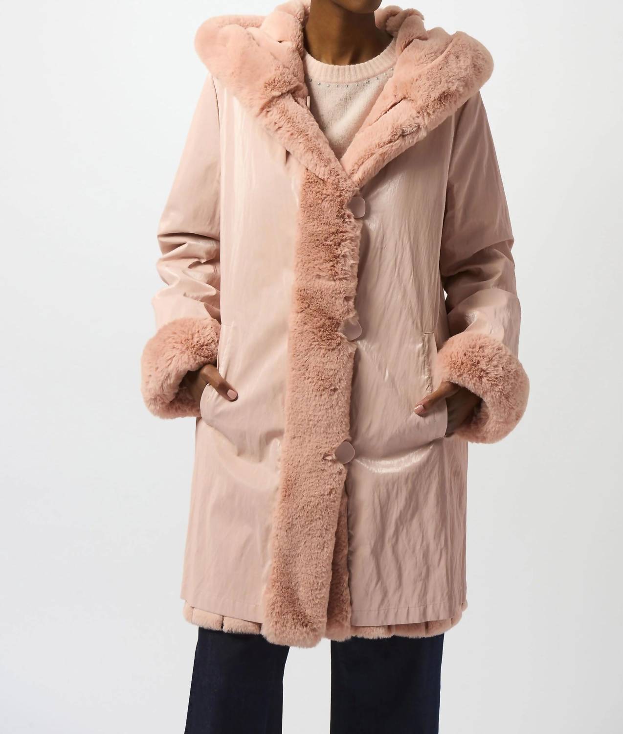Joseph Ribkoff - Hooded Reversible Faux Fur Coat