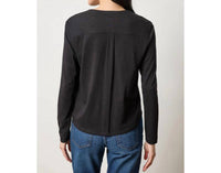 Lilla P Mandarin Collar Button Down Shirt in black - women's shirt - alternate view