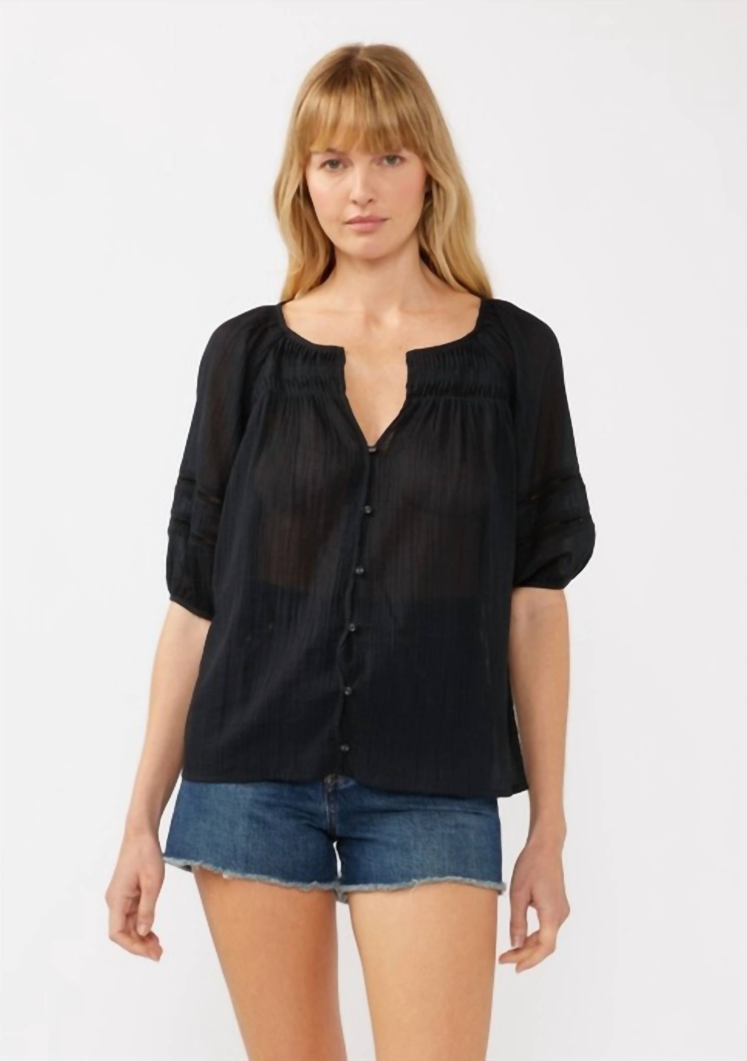 Lovestitch - Puff Sleeve Pleated Yoke Top