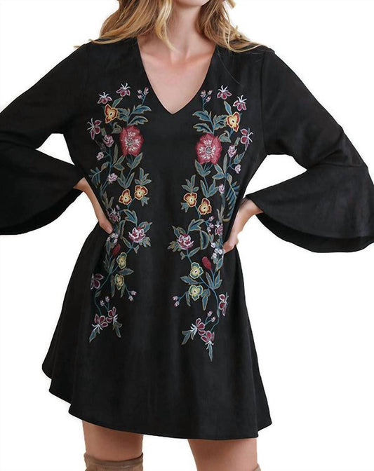 Umgee - Floral Embroidered Bell Sleeve Dress