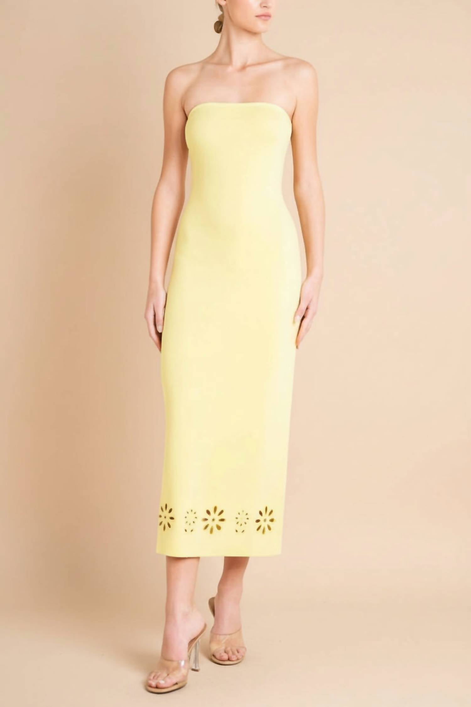 Le Lis - Strapless Fitted Knit Eyelet Midi Dress