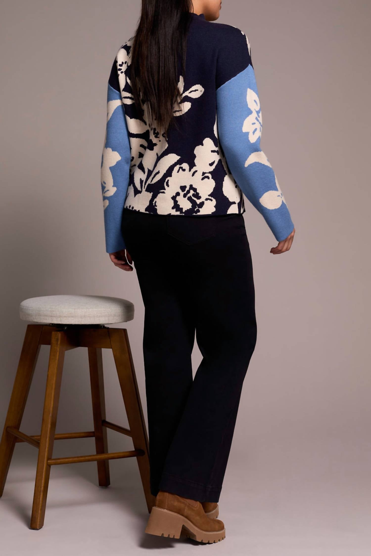 Tribal - Knit Jacquard Funnel Neck Sweater