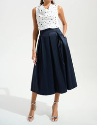 Joseph Ribkoff Stretch Taffeta Flared Skirt with Box Pleats in midnight blue - women's skirt