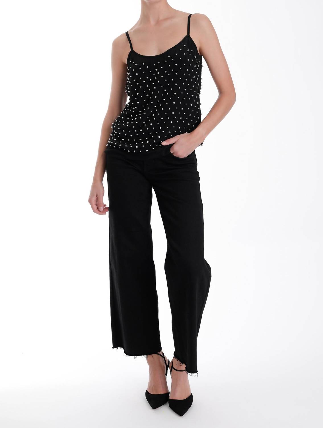 Karina Grimaldi Chloe Beaded Top in black 1 - women's tank top