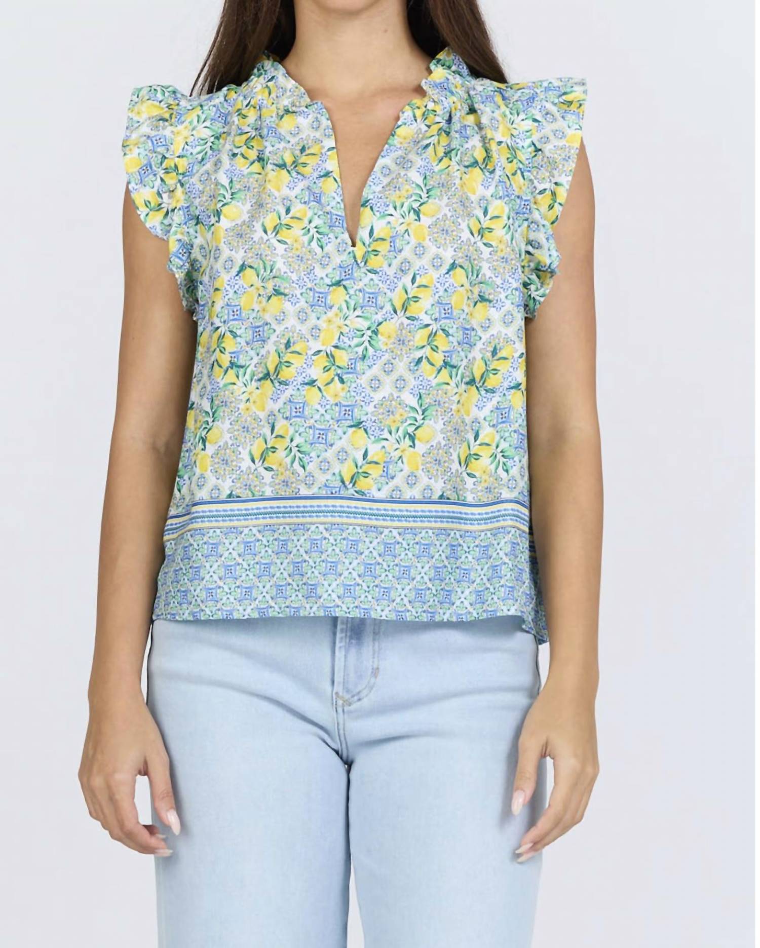Dear John Denim - Lemon Capri Flutter Sleeve V Neck Top