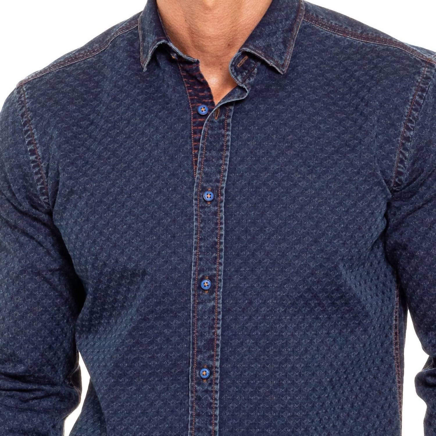 Eight X - Copper Stitch Denim Jacquard Button Down Shirt
