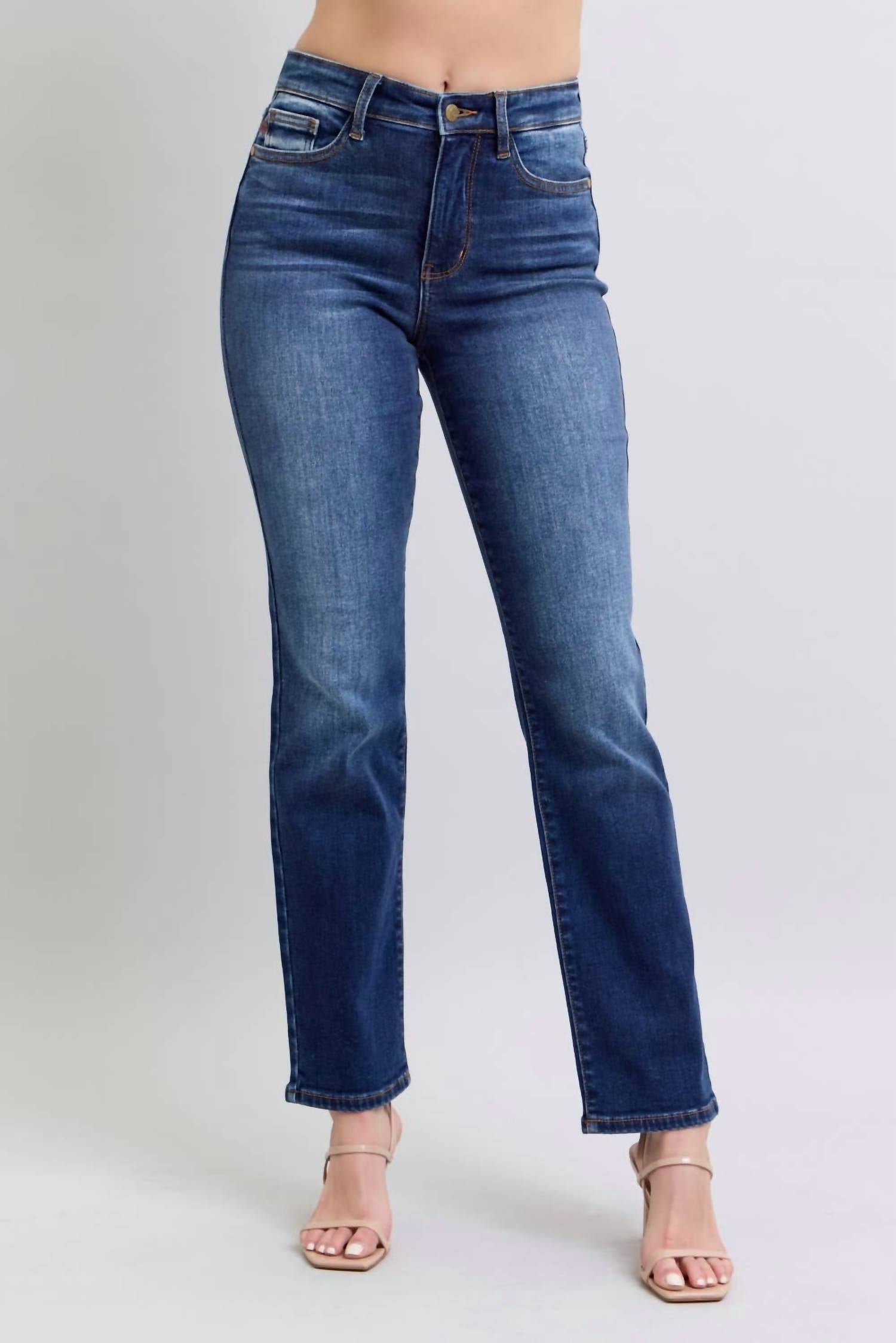 Judy Blue Thermal Straight Jeans in dark wash - women's jeans - view 5