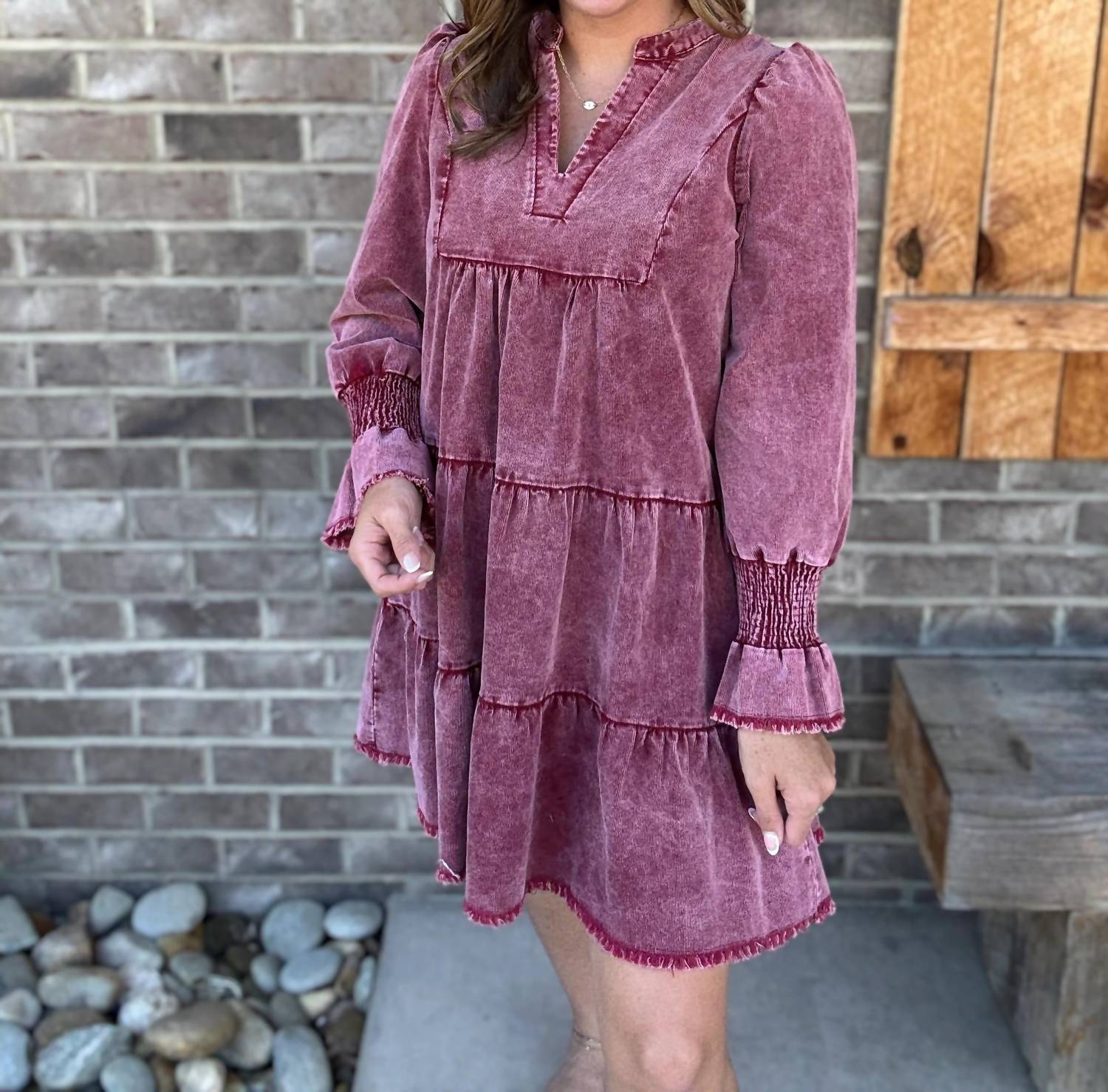 Umgee - Stone Washed V-neck Dress