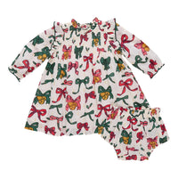PINK CHICKEN Girl's Jaipur Dress in christmas bows and bells - kids' dress - detail view
