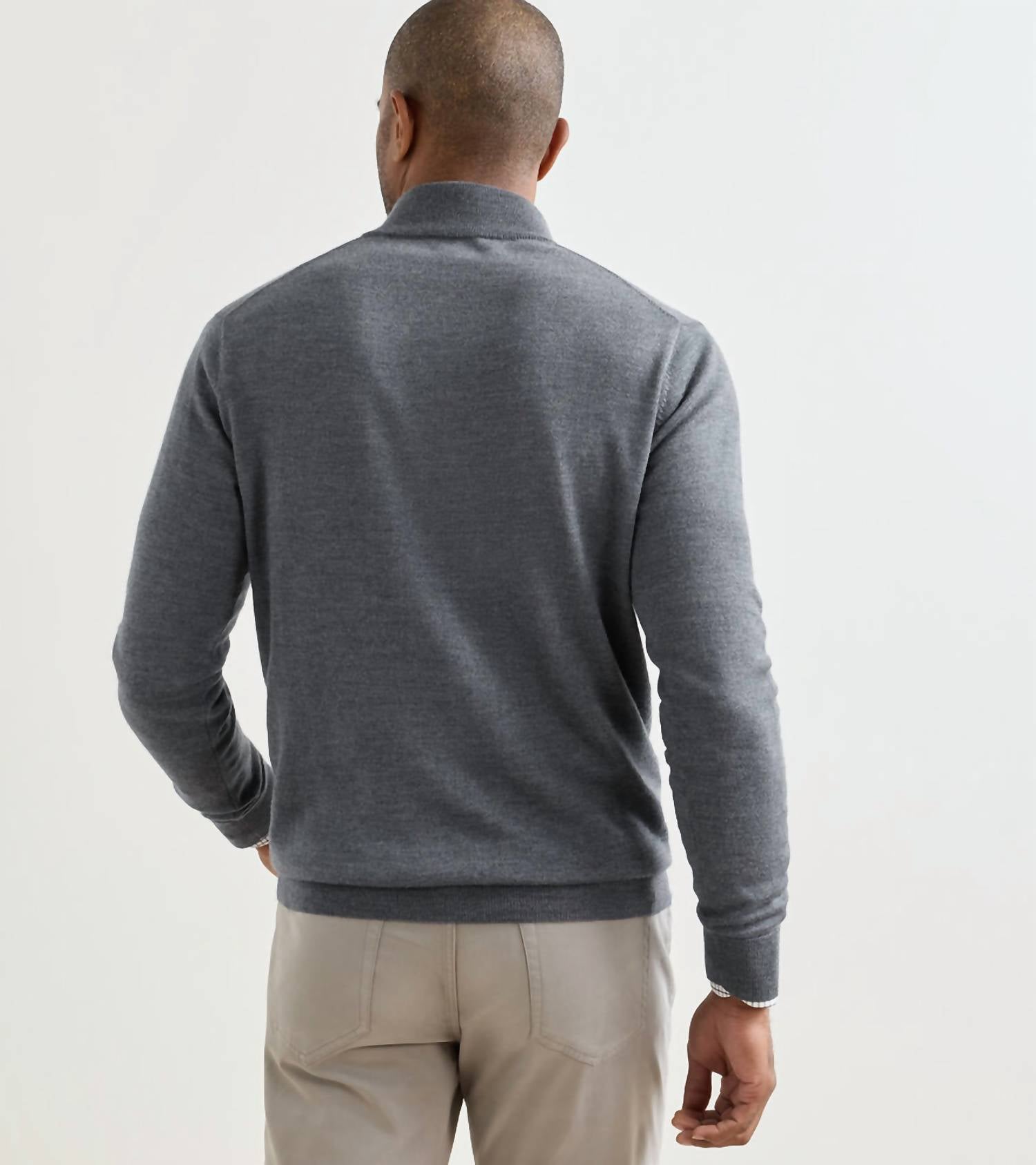 PETER MILLAR Autumn Crest Quarter Zip Sweater in charcoal - men's sweater - detail view