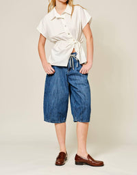 Aaron & Amber - Belted Detail Button Top