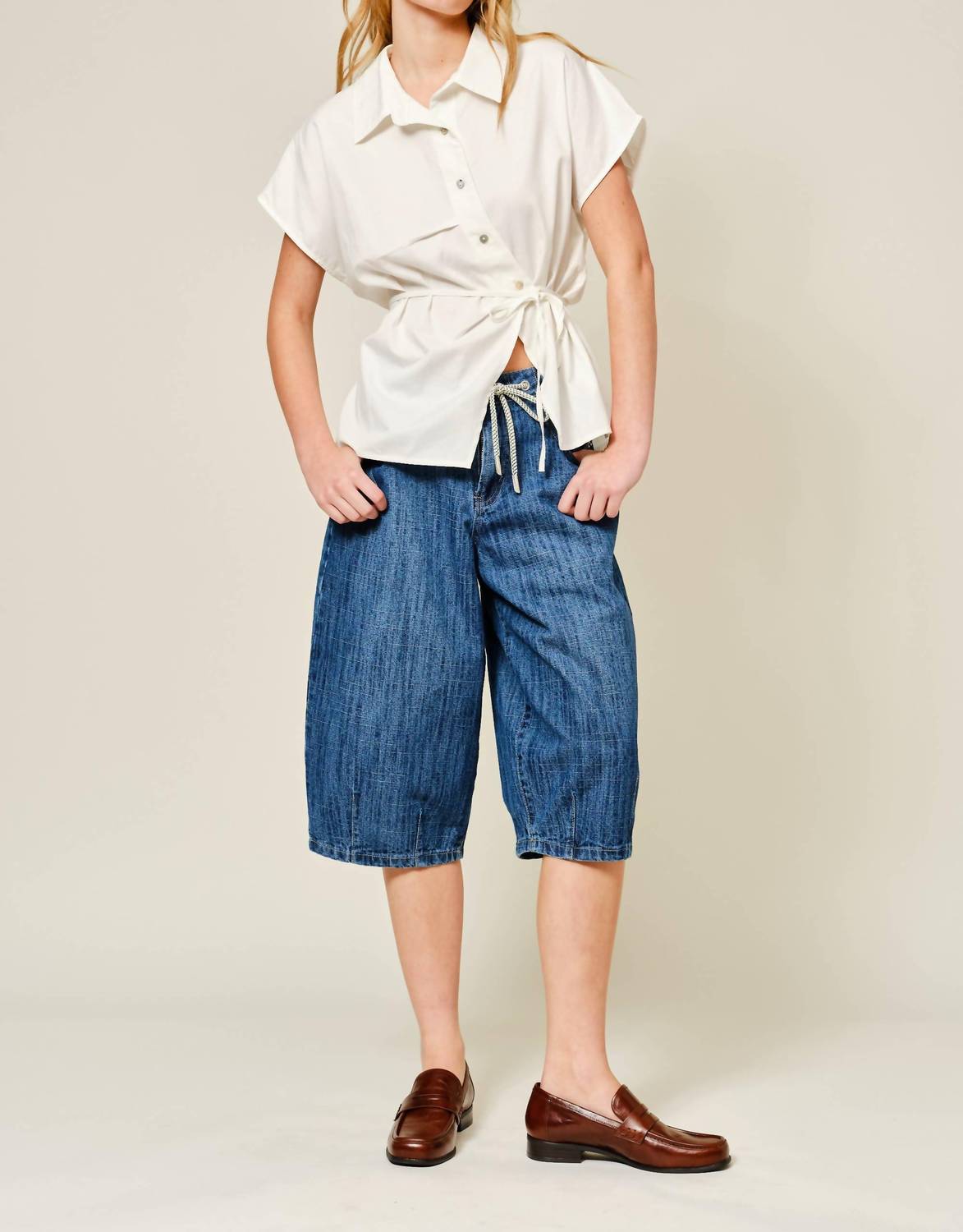 Aaron & Amber - Belted Detail Button Top