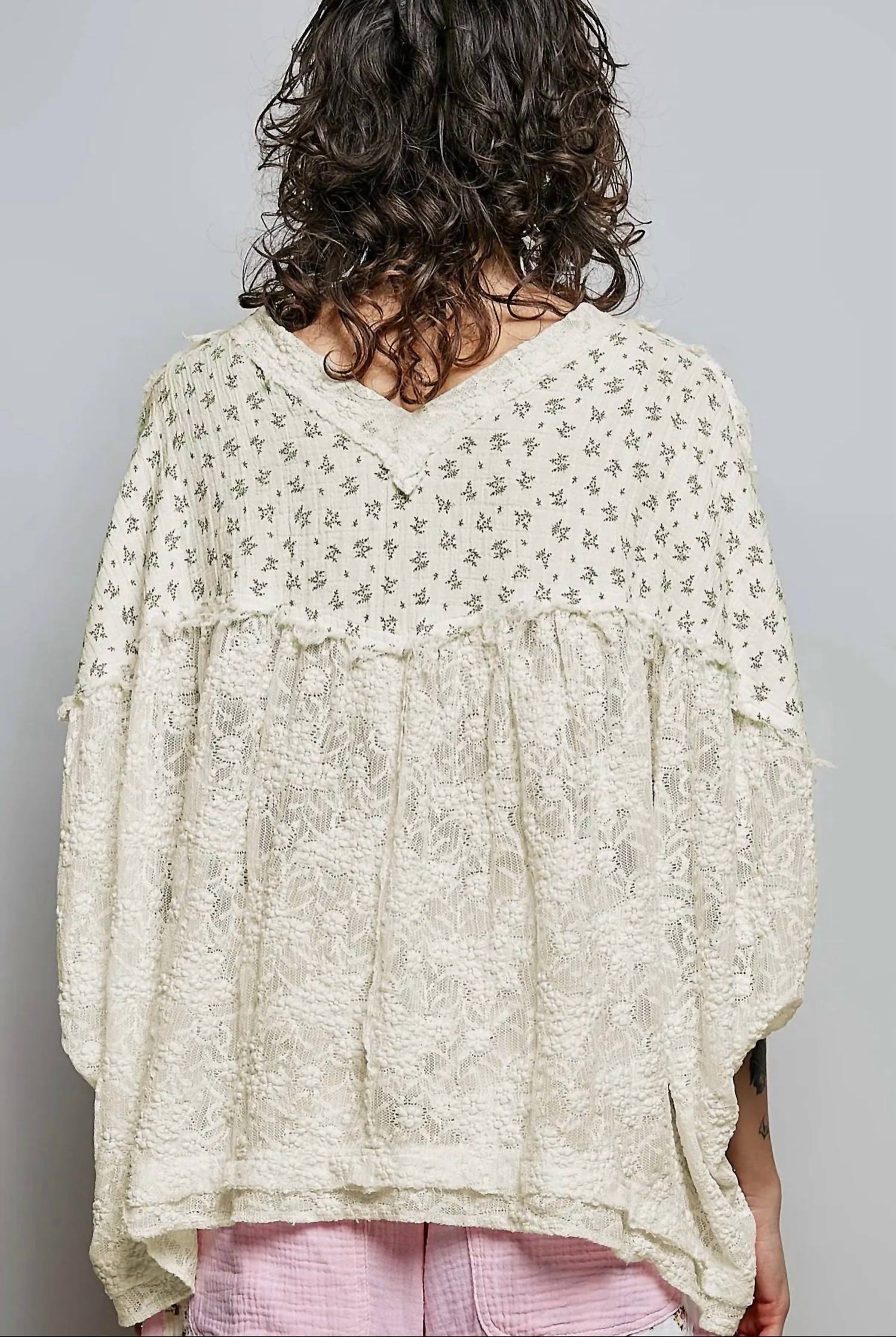 POL Floral Sheer Top in ivory - women's shirt - view 4