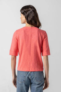 Lilla P - Women's Cuffed Sleeve Split Neck Top
