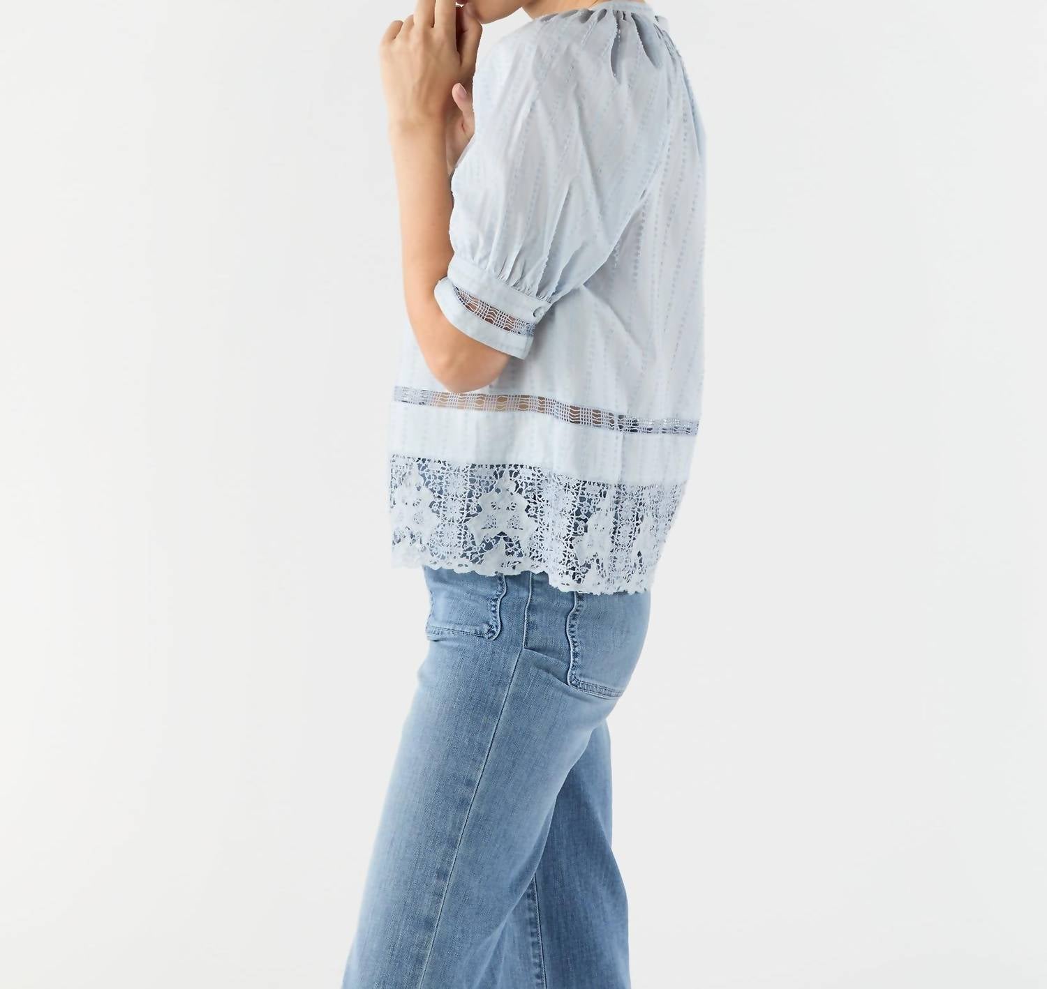 Ulla Johnson Faye Puff Sleeve Blouse in celeste - women's blouse - detail view