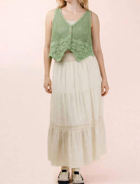 Very J - Tiered Layers Solid Woven Skirt With Lace Trim