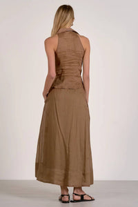 Elan - Sleeveless Halter Button Down Top