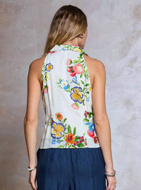 Current Air - Floral Printed Halter-neck Sleeveless Blouse