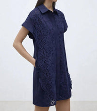 Suncoo - Cross Short Embroidered Shirt Dress