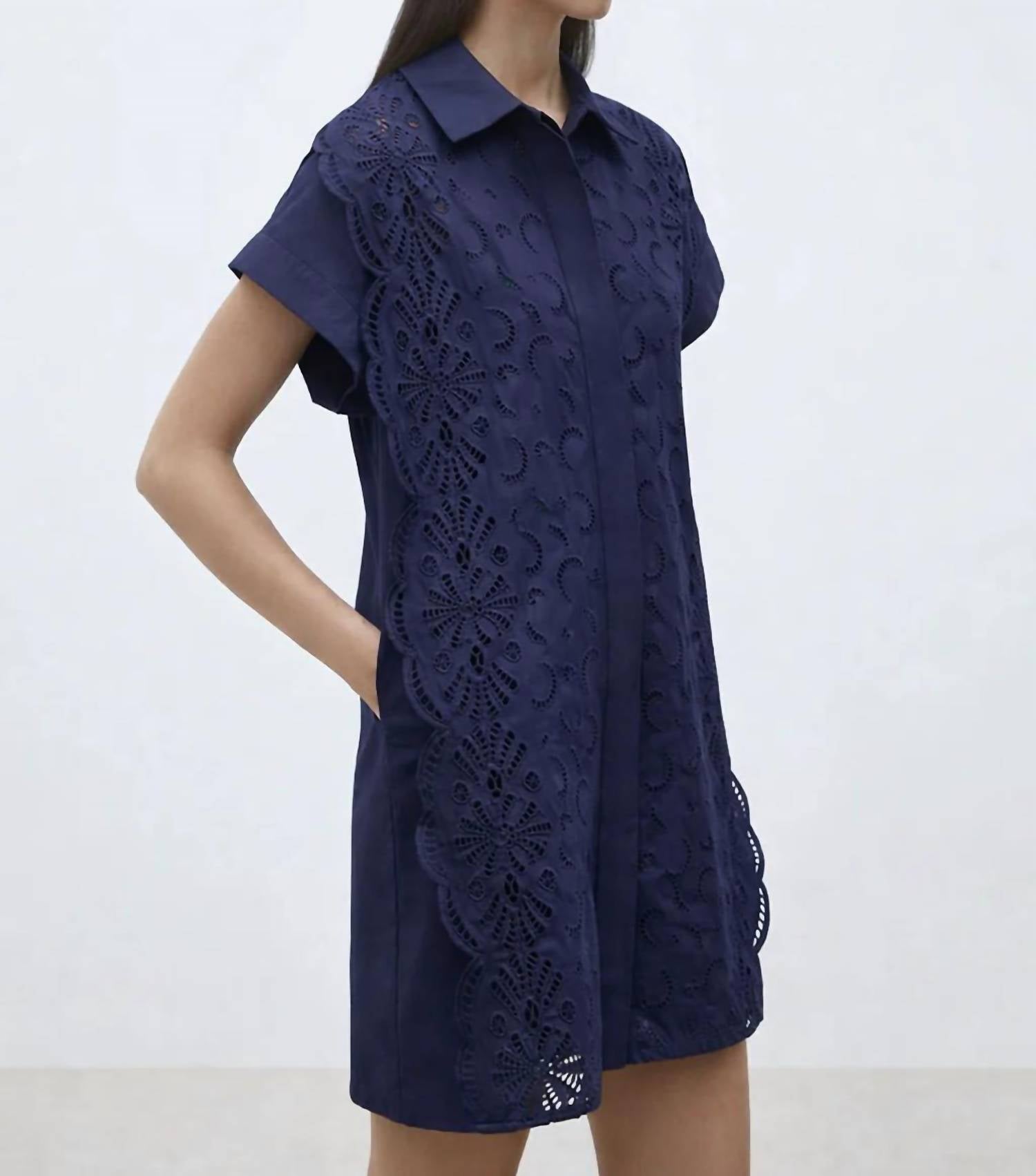 Suncoo - Cross Short Embroidered Shirt Dress