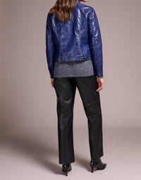 Tribal - Faux Leather Button-front Collar-accent Jacket