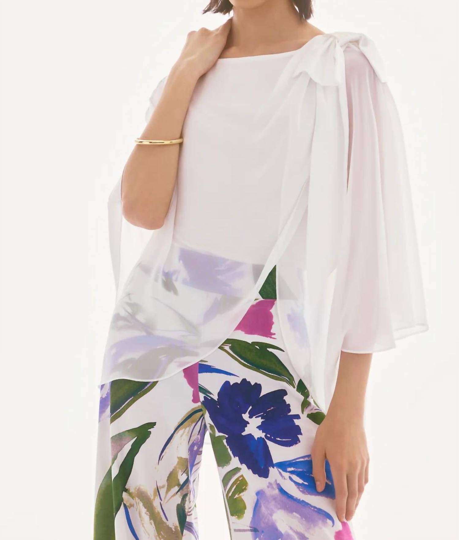 Joseph Ribkoff - Boat Neck Asymmetric Chiffon Overlay Top