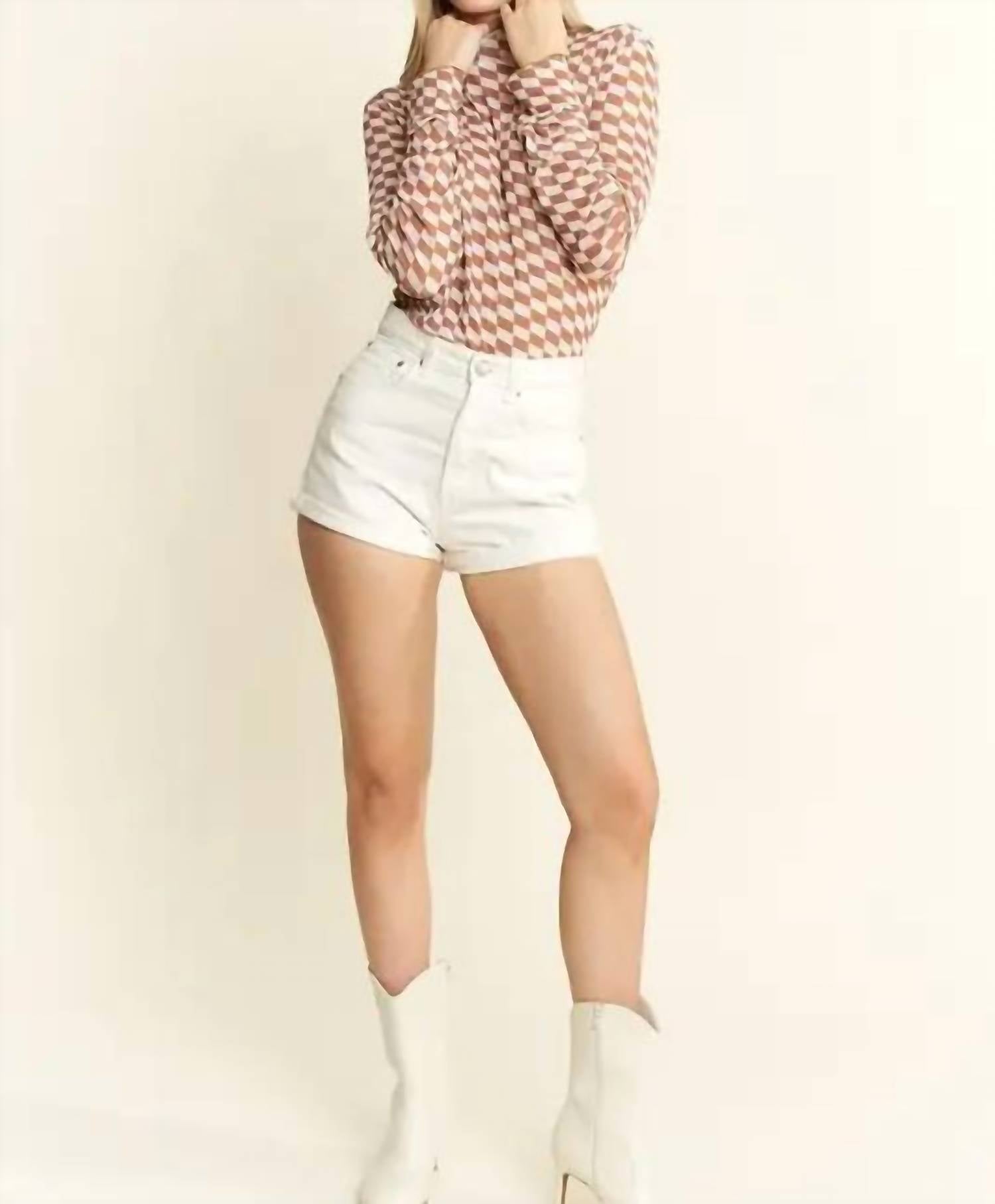 Jade By Jane - Checkered Mesh Mock Neck Top