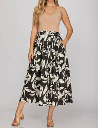 She + Sky - Printed Midi Skirt With Back Elastic Waistband