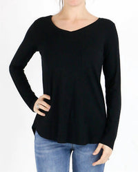 Grace and Lace Perfect Pocket Long Sleeve Tee in black - women's long sleeve top