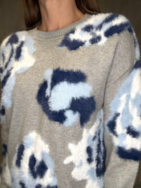 Charlie B - Hairy Yarn Floral Jacquard Crew Neck Drop Shoulder Sweater