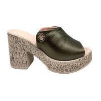 Bonavi Women's Attica Love Block Heel Mule Sandal in dark bronze - women's sandal