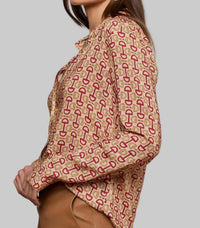 L'Agence Holly Long Sleeve Button Down Blouse in multi allover horse bit - women's blouse - view 4