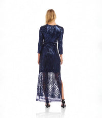 Karen Kane - 3/4 Sleeve Sequin Side Slit Dress