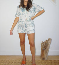 NIBI MTK Polly Cotton Slub Short in faded teal palms - women's shorts - alternate view
