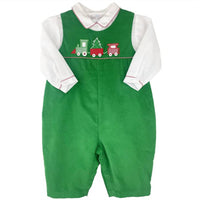 Petit Ami Zubels - Boy's Corduroy Longall With Christmas Train Appliqué And Shirt