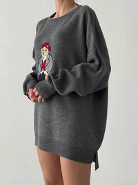 Anaz Lady Polo Bear Sweater in gray - women's sweater - detail view