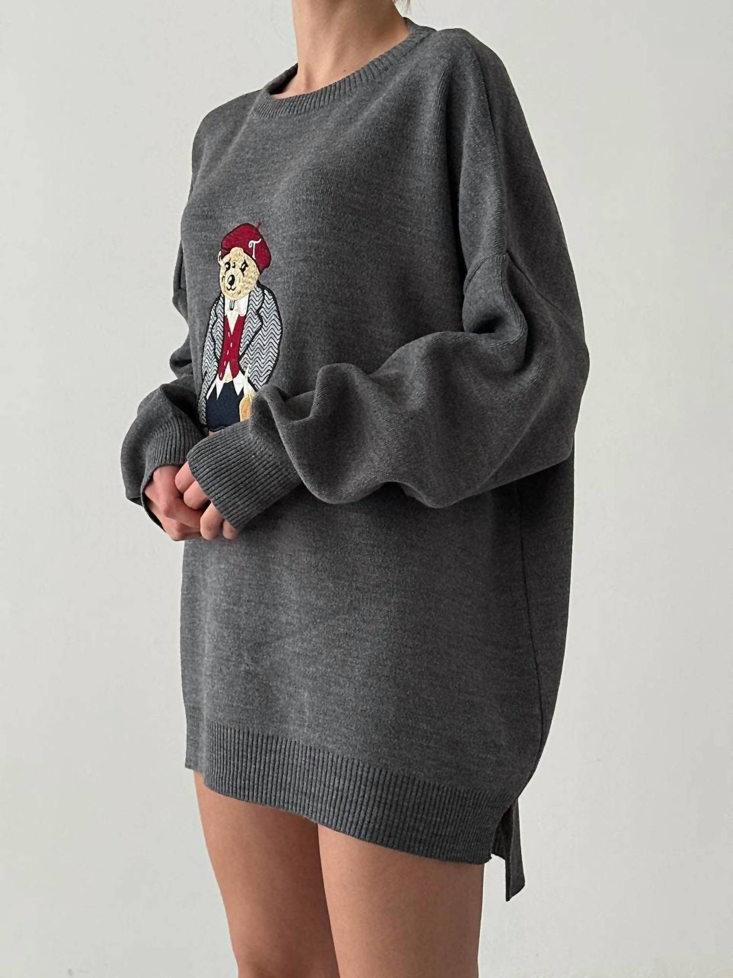 Anaz Lady Polo Bear Sweater in gray - women's sweater - detail view